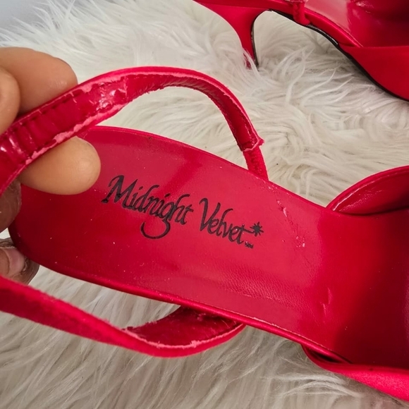 Midnight Velvet Slingback Pointed Toe Bow Red Kitten Heel Shoe. Women's Sz 7W🌴 - Picture 8 of 9